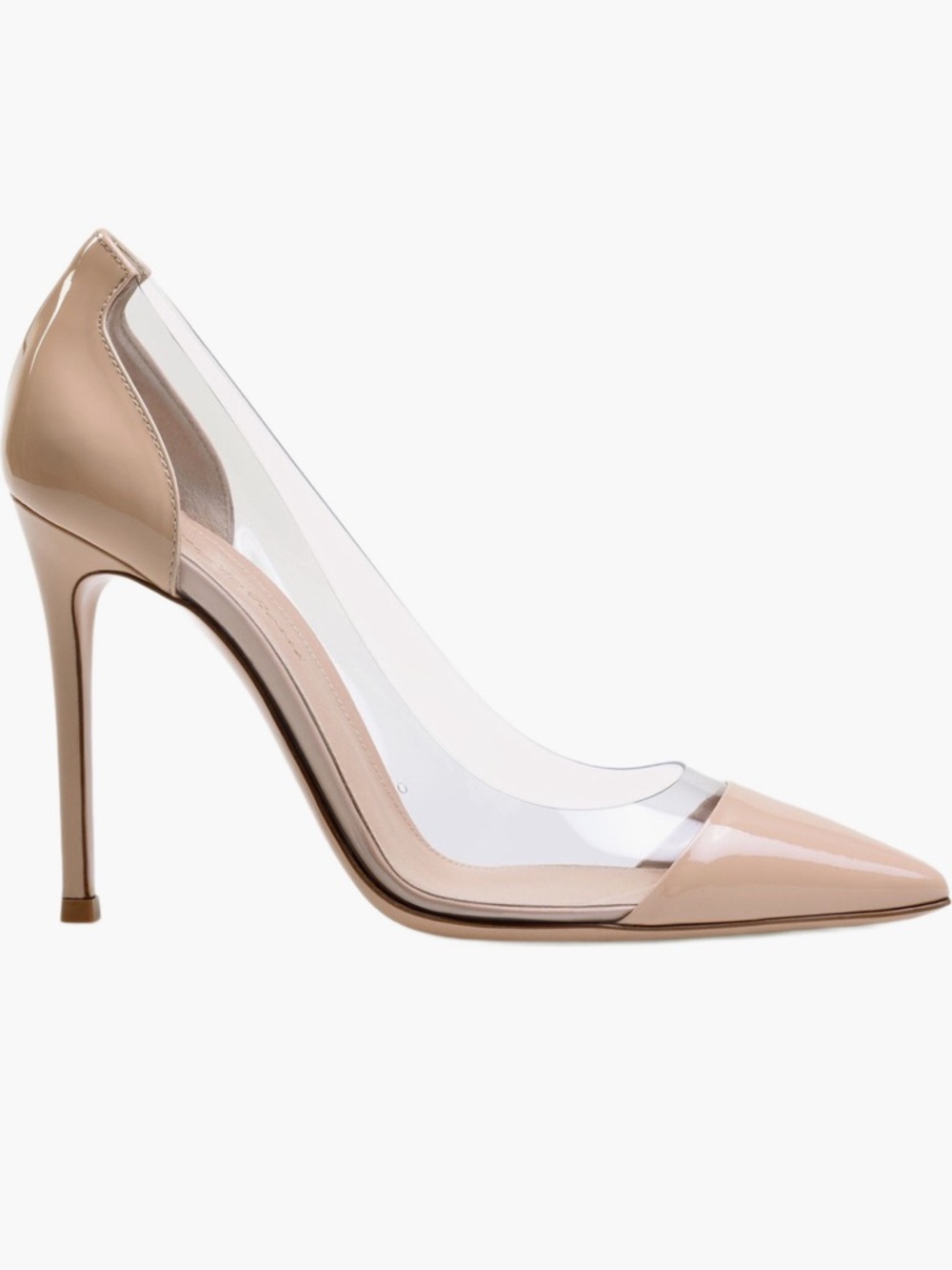 Gianvito Rossi Nude Plexi 105 Patent Pointed-Toe Pump with Clear PVC Sides
